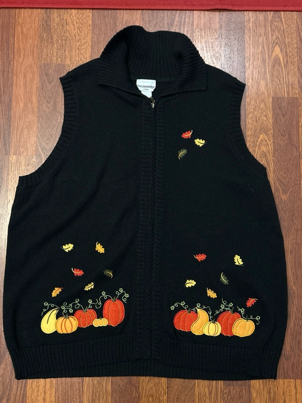 Breckenridge Woman Fall Halloween Pumpkin Full Zip Sweater Vest 3X